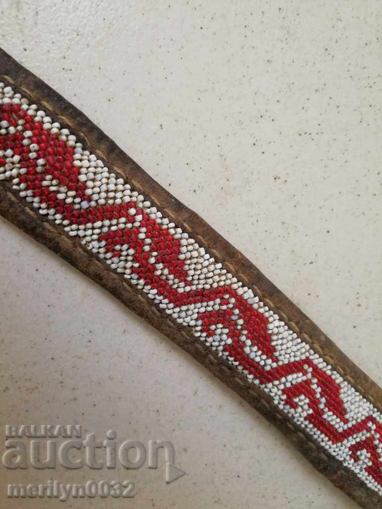 Old handwoven leather belt for pafti beads blue costume with price 259.00 BGN | € 132.42