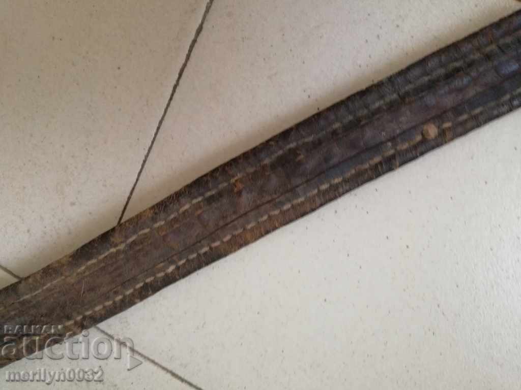 Old handwoven leather belt for pafti beads blue costume - 5