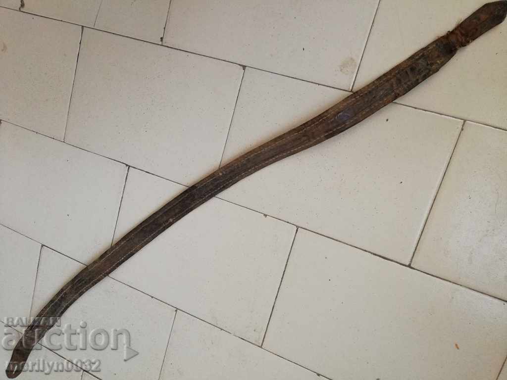 Old handwoven leather belt for pafti beads blue costume - 6