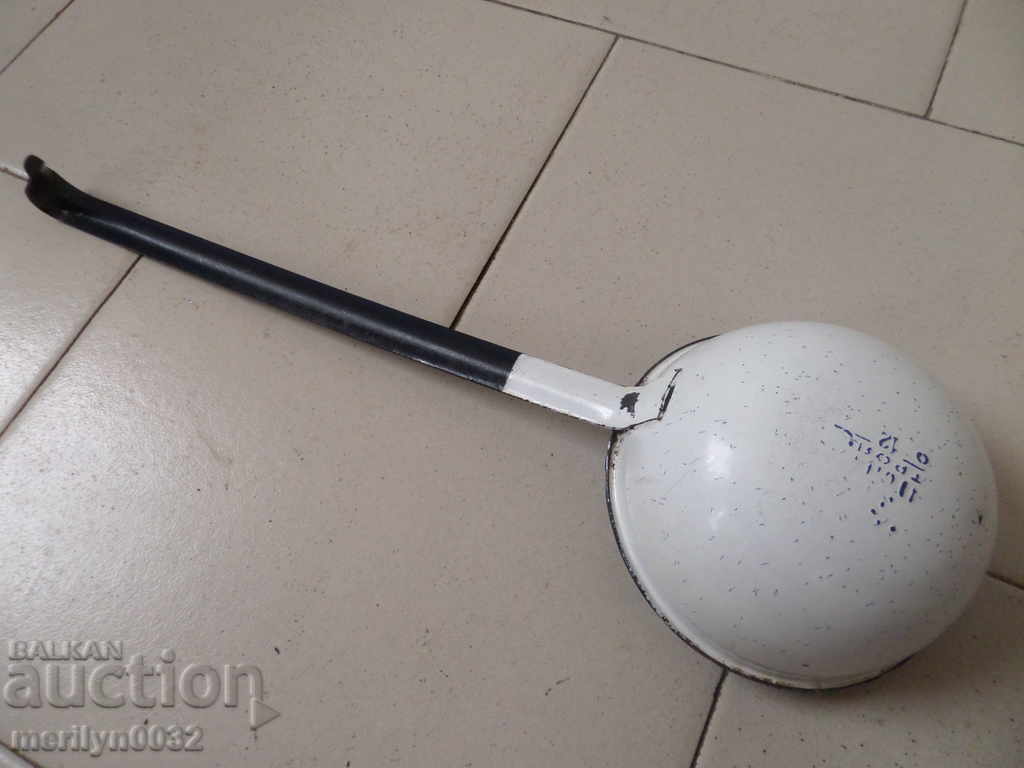 Old enameled ladle, spoon with enamel, wounded sod, Bulgaria with price 21.00 BGN | € 10.74