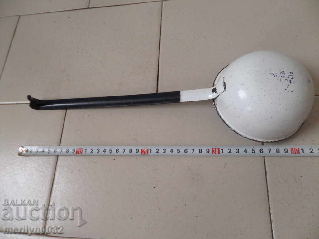 Delivery of Old enameled ladle, spoon with enamel, wounded sod, Bulgaria