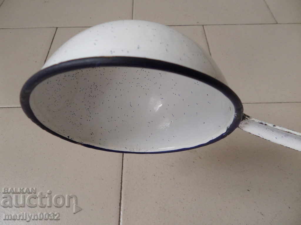 Old enameled ladle, spoon with enamel, wounded sod, Bulgaria - 5