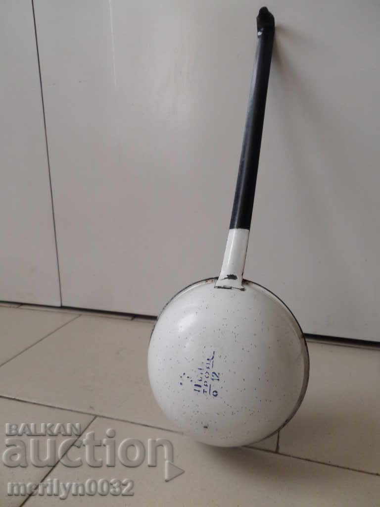 Old enameled ladle, spoon with enamel, wounded sod, Bulgaria - 6