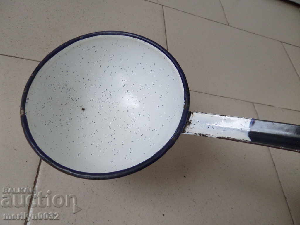 Old enameled ladle, spoon with enamel, wounded sod, Bulgaria - 7