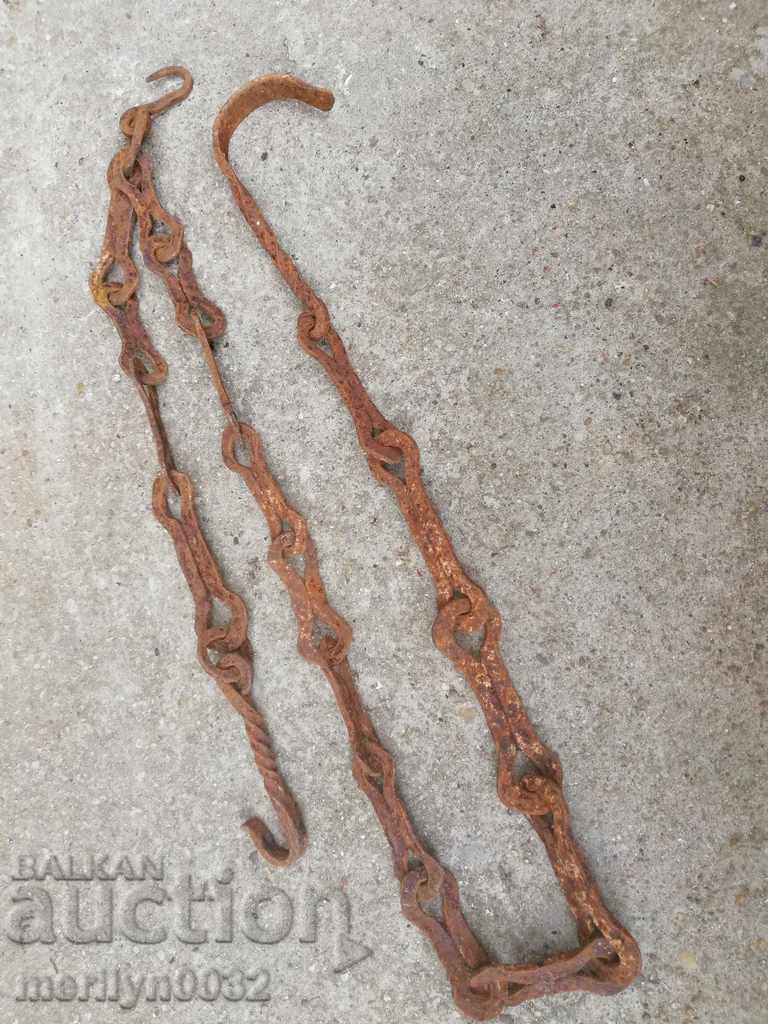 Old forged chain for hearth, wrought iron, chain with hook with price 48.00 BGN | € 24.54 Old forged chain for hearth, wrought iron, chain with hook with price 48.00 BGN | € 24.54