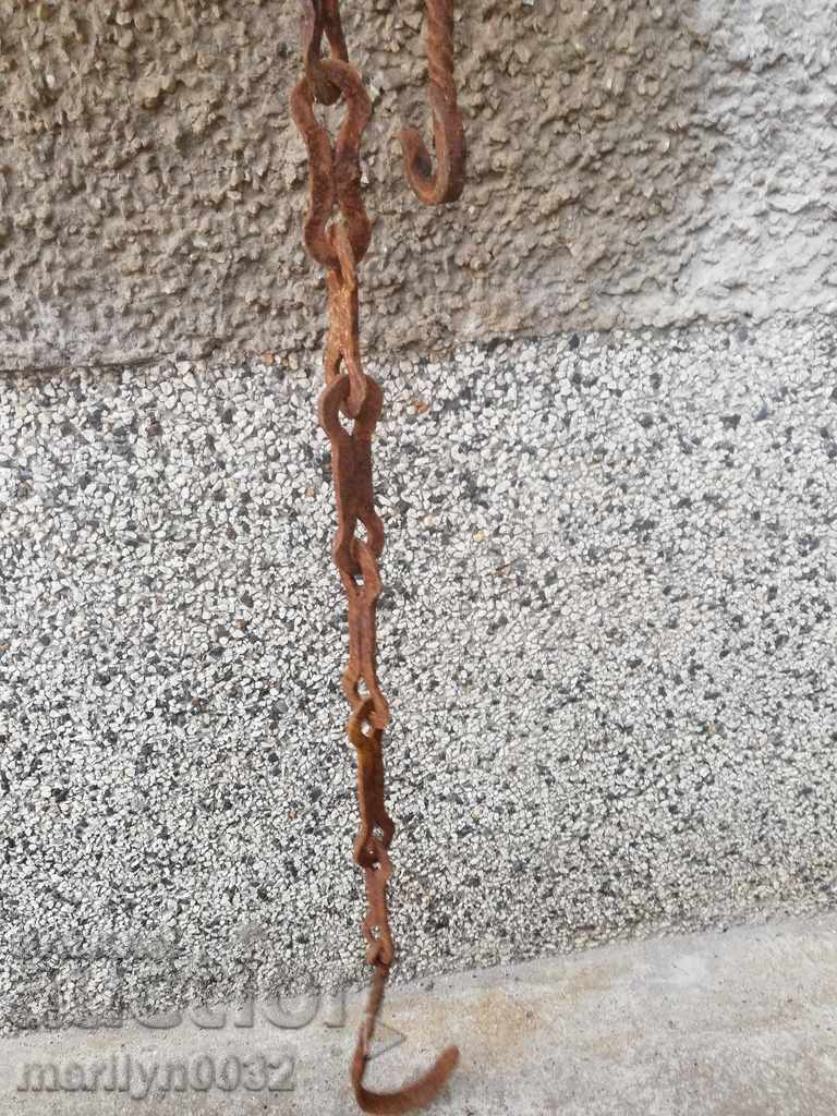 Old forged chain for hearth, wrought iron, chain with hook - 5 Old forged chain for hearth, wrought iron, chain with hook - 5