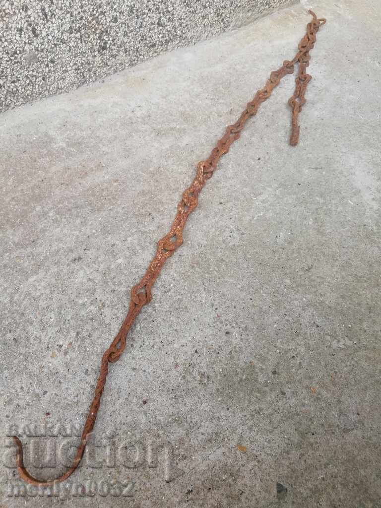 Old forged chain for hearth, wrought iron, chain with hook - 6 Old forged chain for hearth, wrought iron, chain with hook - 6