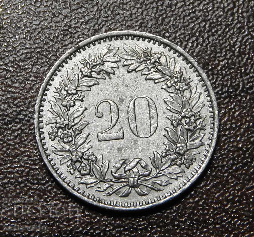 20 сантима ( рапен ) 1977 г. - Швейцария