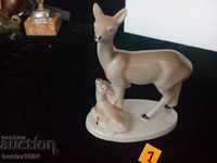 Porcelain deer figurine with a little, BG