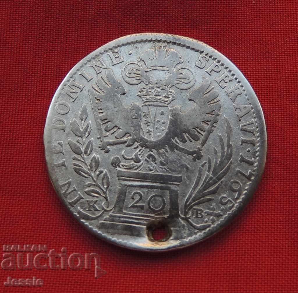 20 кройцера Австроунгария 1765 KB сребро - Франц I