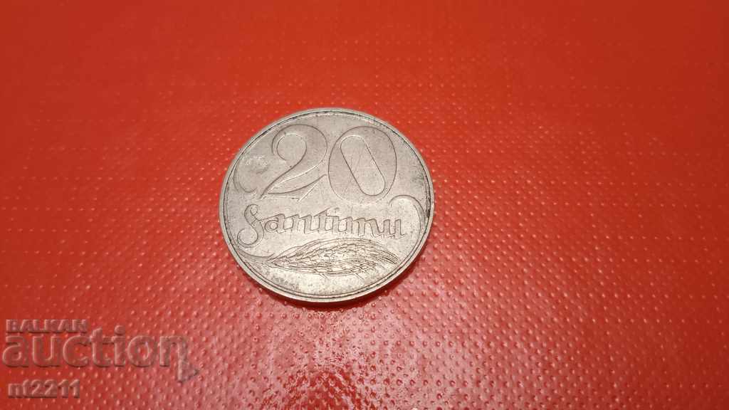 монета 20 сантима Латвия 1922