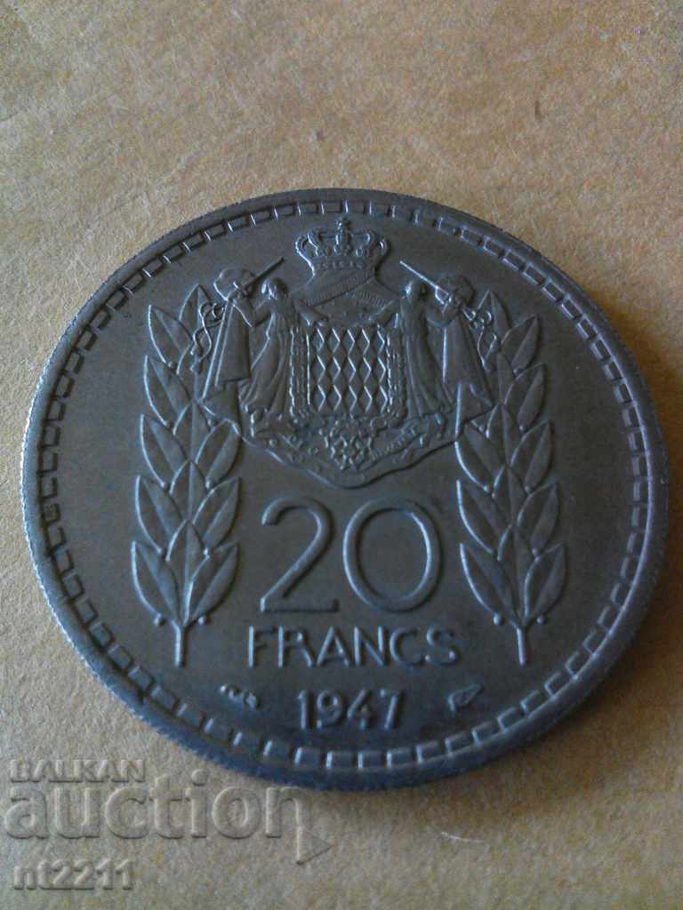 moneda 20 franca monaco