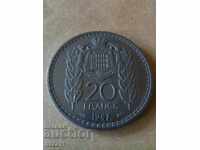 монета 20 франка Монако