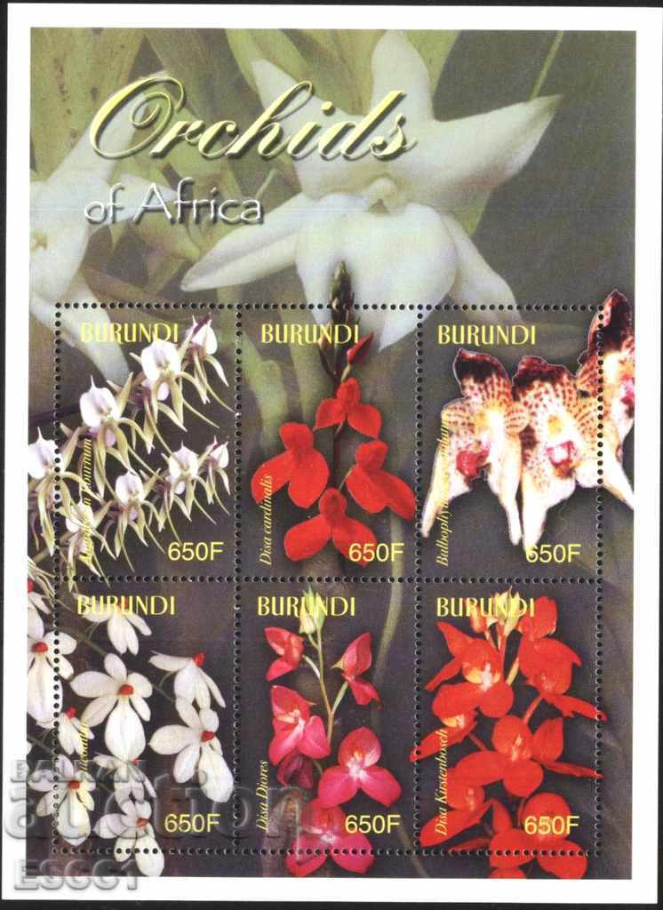 Mărci pure într-o foaie mică flori flori orhidee 2004 din Burundi