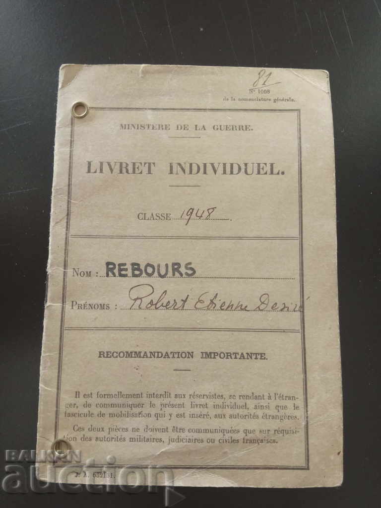 Livret individuel 1948 - Military Booklet