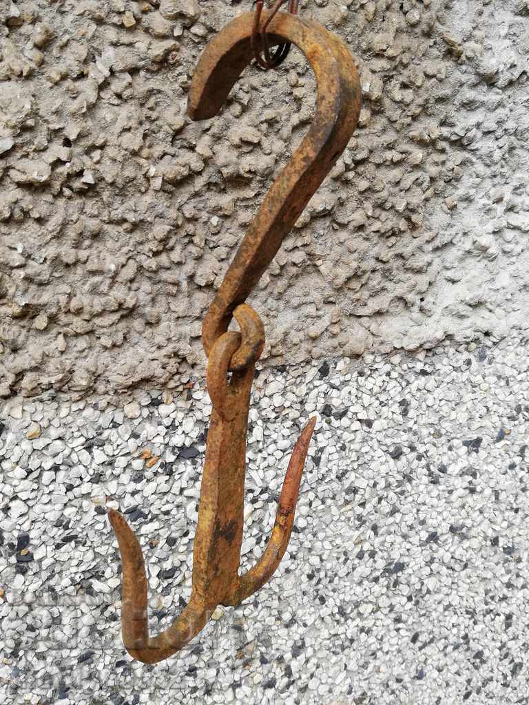 Old forged skinning hook, shackle, wrought iron anchor with price 32.00 BGN | € 16.36 Old forged skinning hook, shackle, wrought iron anchor with price 32.00 BGN | € 16.36