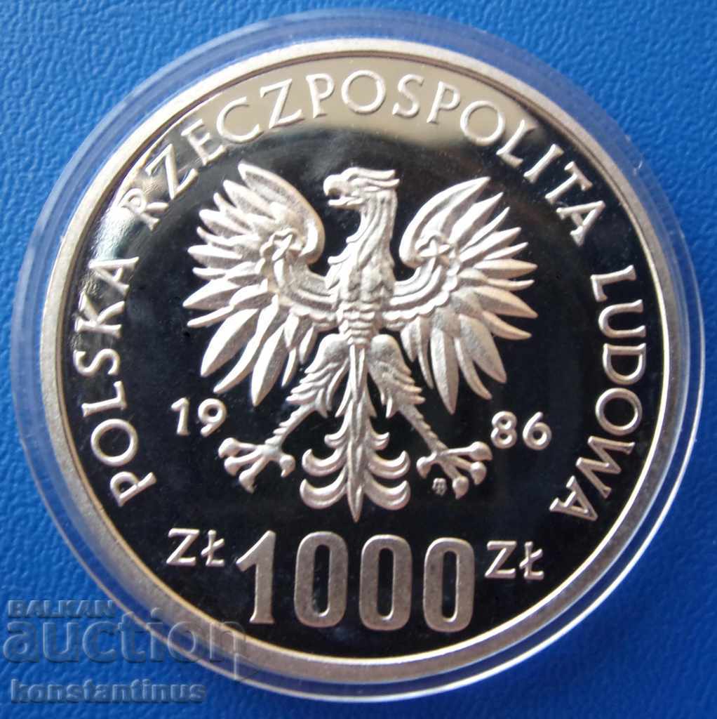Полша  ПРОБА  1000  Злоти  1986  Rare  Сребро  UNC  PROOF с цена € 58.80 | 115.00 лв.
