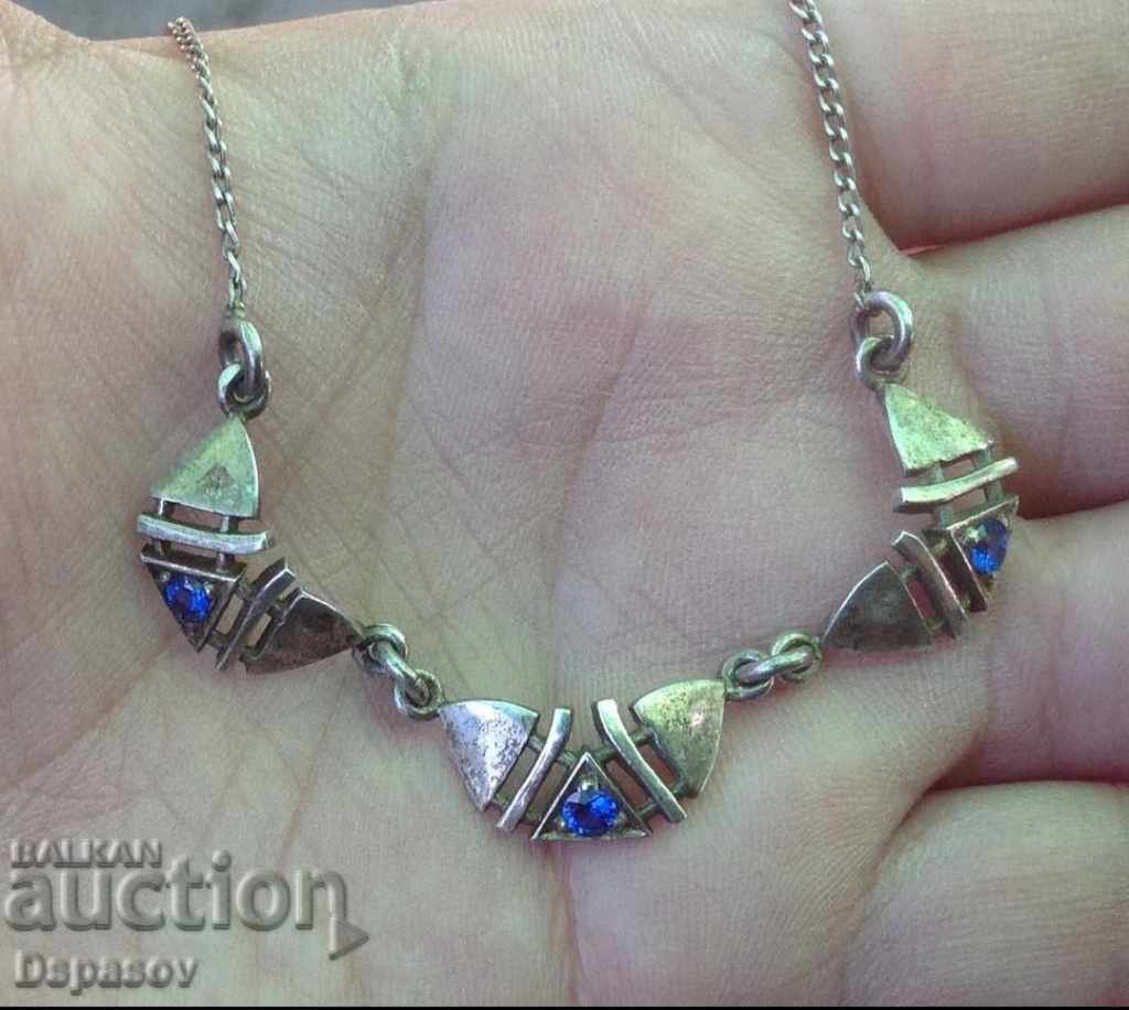 Antique Silver 800 Necklace with Sapphires