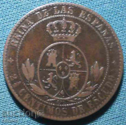 Испания 2½ Центимо 1868 RR Рядка Монета