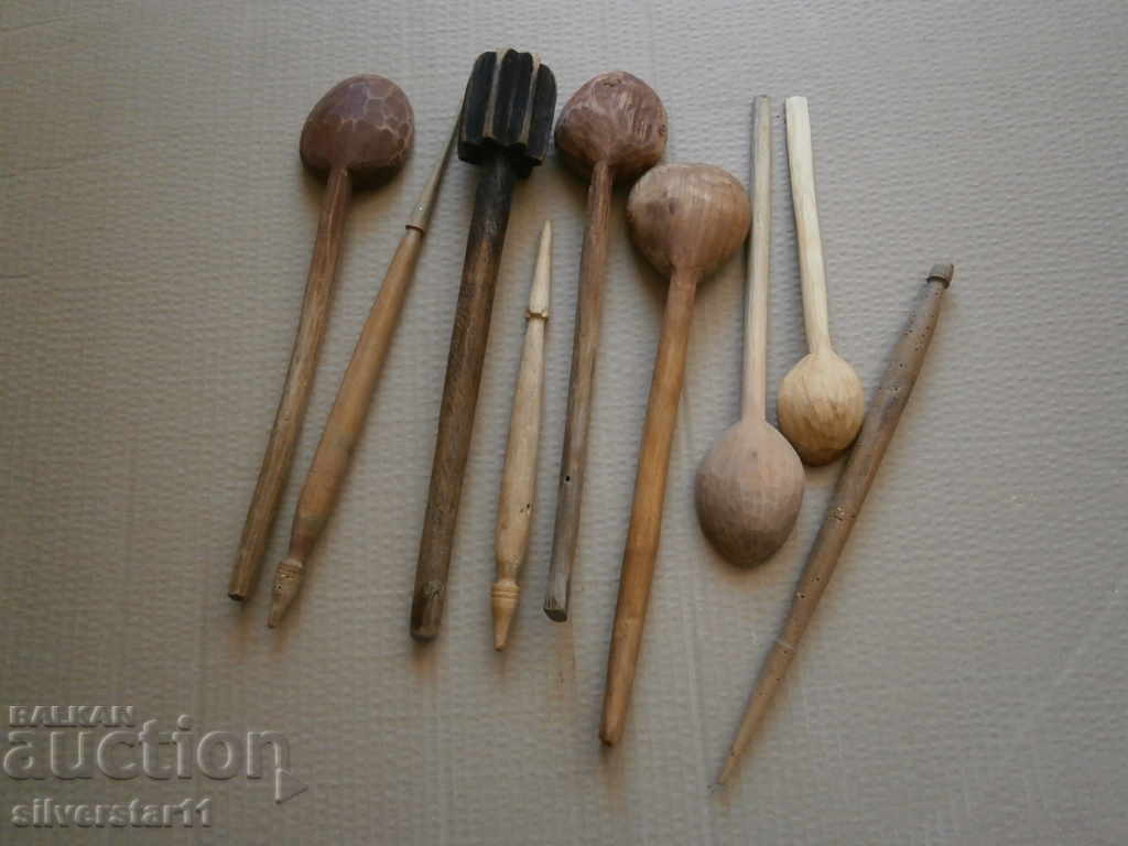 wooden primitive spoon spindle stirrer lot with price 41.00 BGN | € 20.96 wooden primitive spoon spindle stirrer lot with price 41.00 BGN | € 20.96