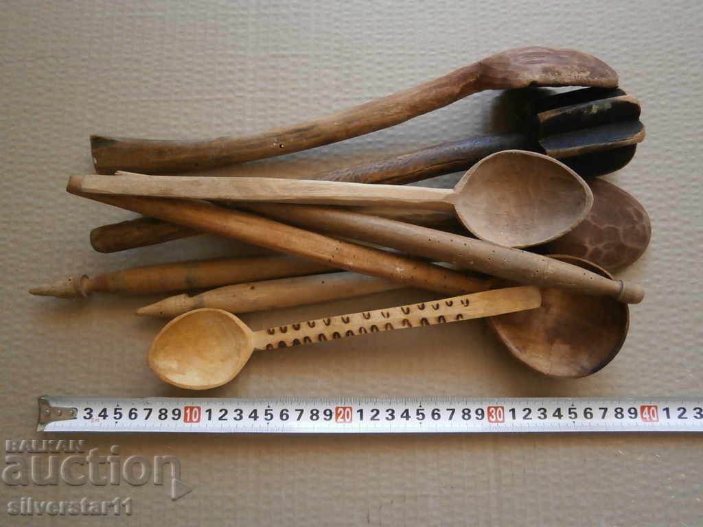 Auction wooden primitive spoon spindle stirrer lot Auction wooden primitive spoon spindle stirrer lot