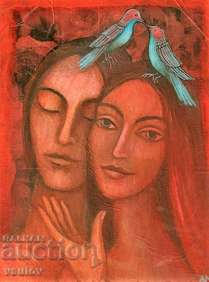 MISTRESSES, ROSES AND BIRDS - acrylic painting