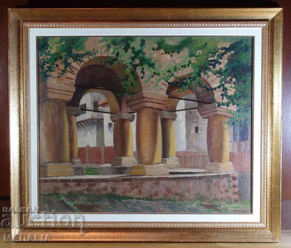 Александър Миленков-Рилски манастир-пейзаж-маслени бои