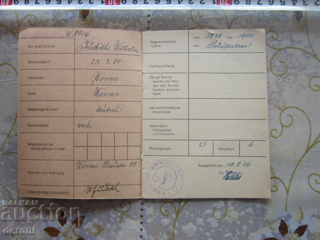 Old German Document Book Card 1945 Third Reich with price 20.00 BGN | € 10.23 Old German Document Book Card 1945 Third Reich with price 20.00 BGN | € 10.23