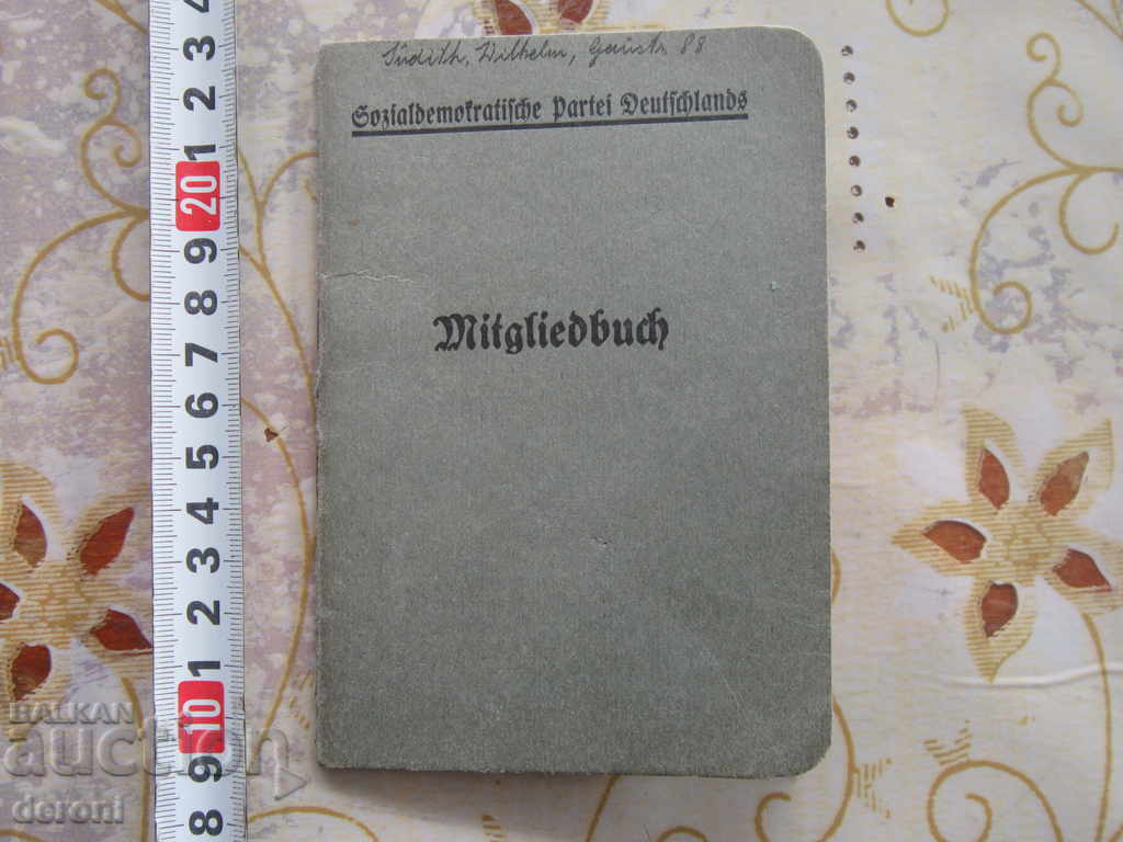 German Party Membership Card 1908 SPD Third Reich
