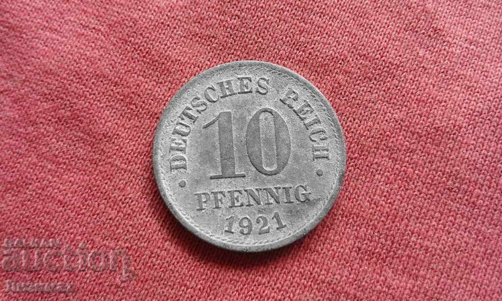 10 pffing 1921 Γερμανία - ψευδάργυρος, ποιότητα!