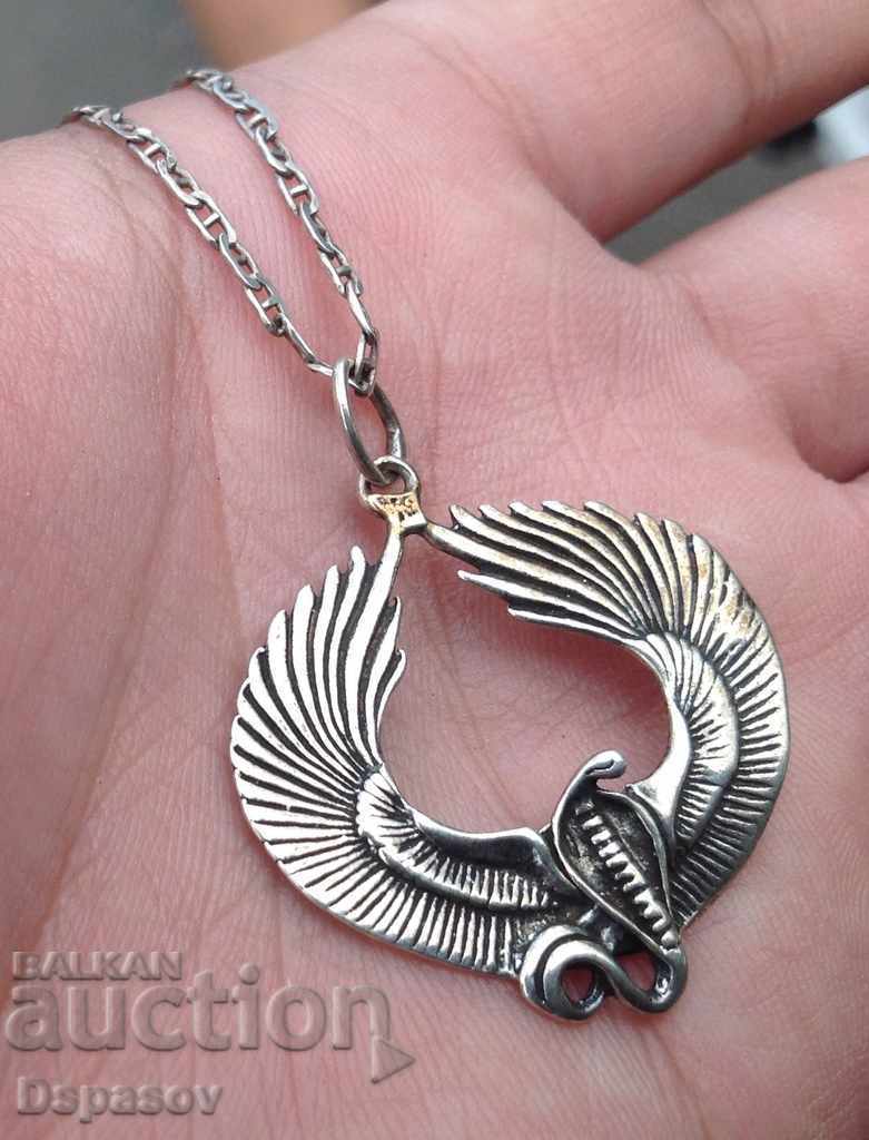 Silver Necklace with Pendant Snake with Wings