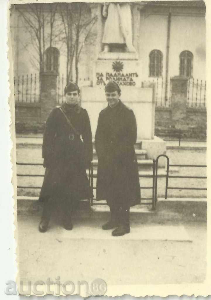 Old photo, small format, soldier monument