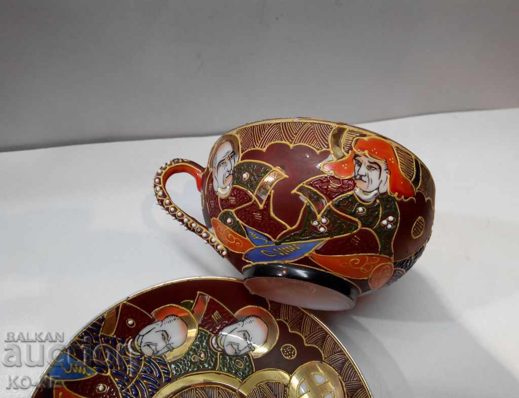 Japanese porcelain cups with tea plates - 5