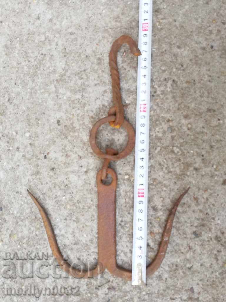 An old forged scraping hook, double twin - 5 An old forged scraping hook, double twin - 5