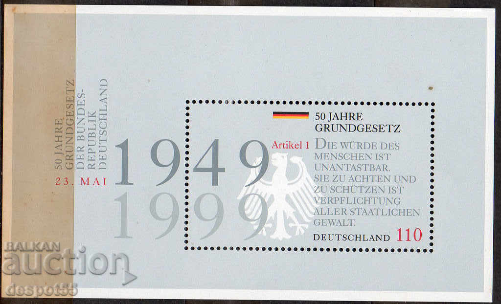 1999. Germany. 50 years of the new Constitution. Block.