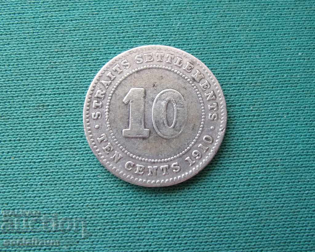 Straight Settlement 10 Cents 1910 Argintiu monetar rar