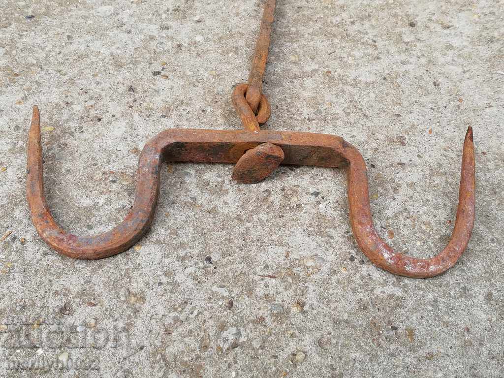 An old forged scraping hook, double twin - 6 An old forged scraping hook, double twin - 6