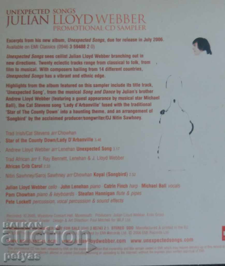 SD-Julian Lloyd Webber / forehead / Unexpected Songs with price 4.50 BGN | € 2.30 SD-Julian Lloyd Webber / forehead / Unexpected Songs with price 4.50 BGN | € 2.30