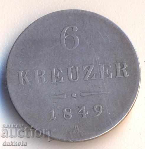Австрия 6 кройцера 1849 година, буква А