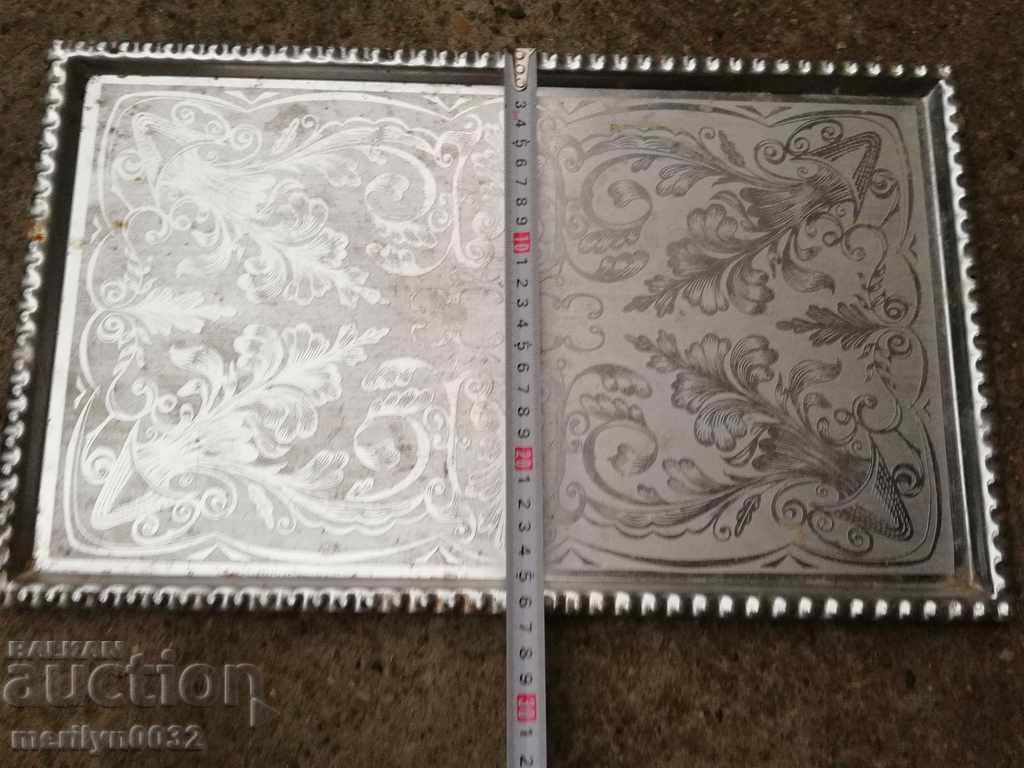 Auction  Old aluminum tray, tray, plateau, service