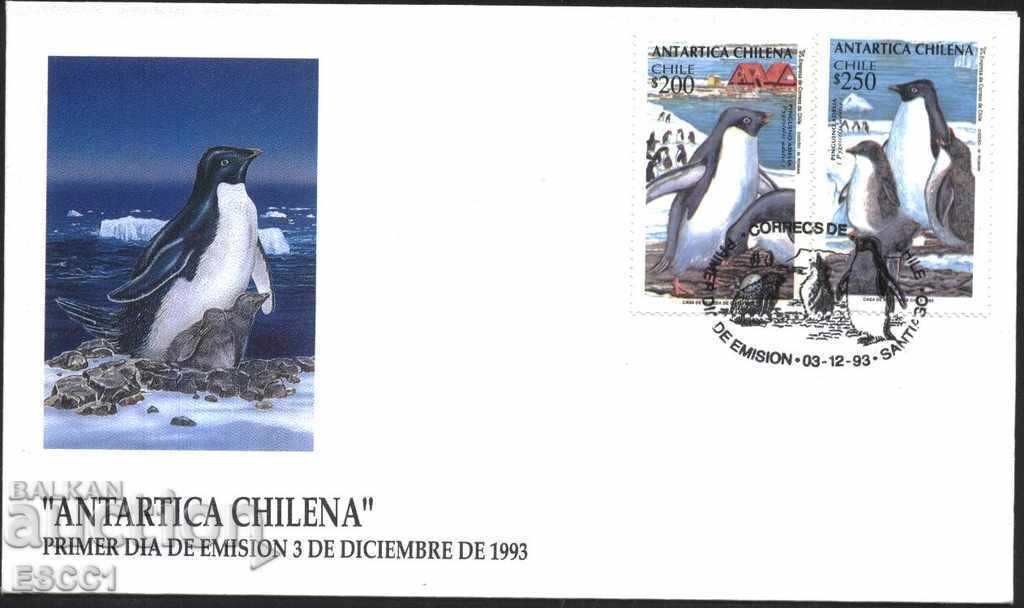 Първодневен плик Фауна Птици Пингвини 1993 от Чили
