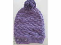 Machine knitted wool hat, purple color