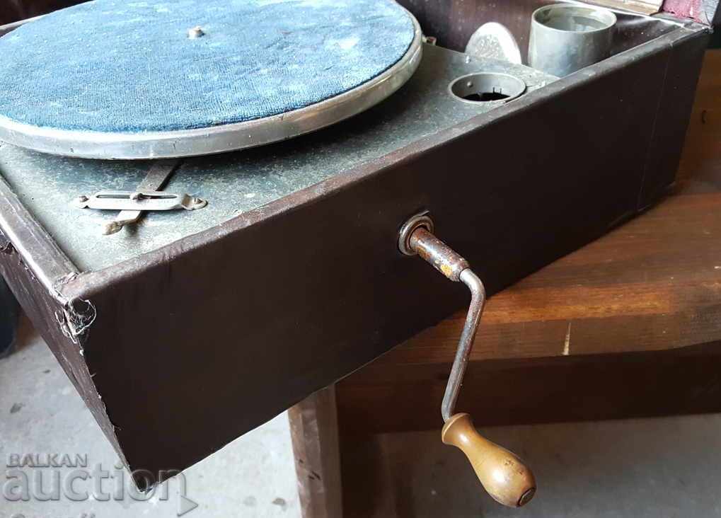 old turntable with a crank