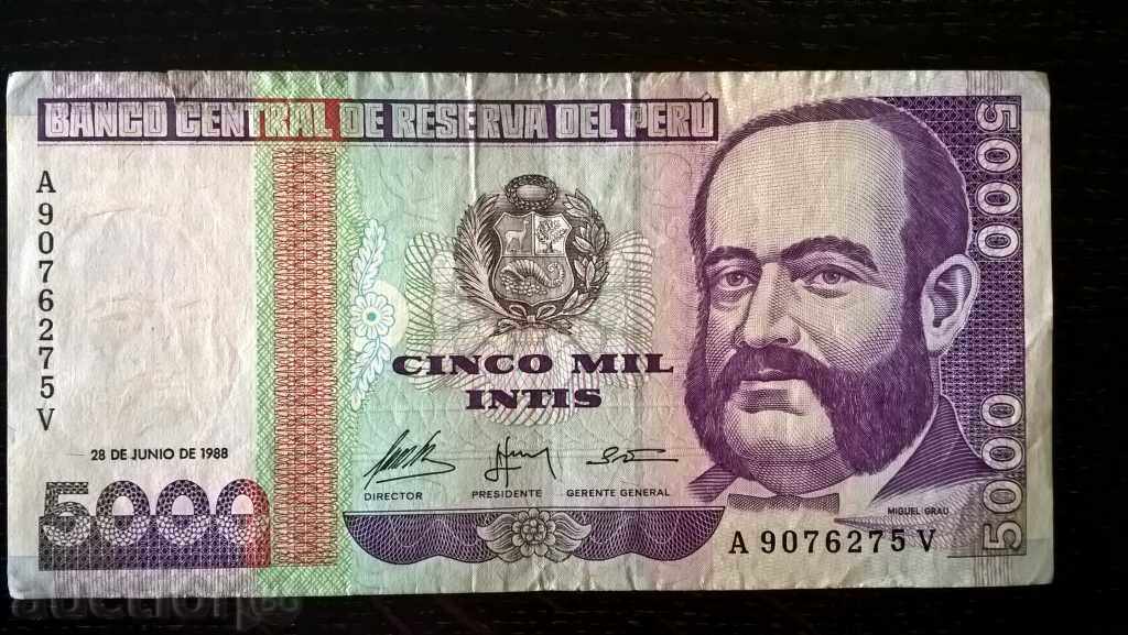 Банкнотa - Перу - 5000 инти | 1988г.