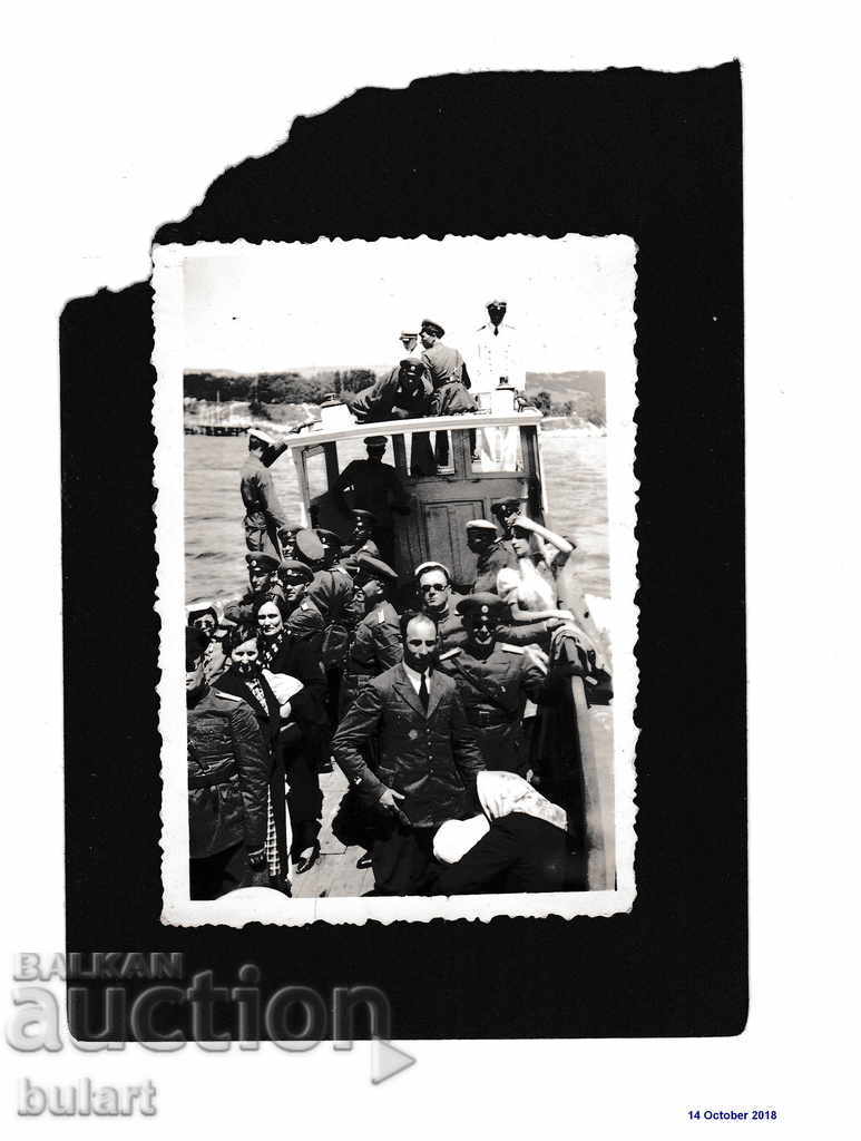 Стара Снимка Войници Офицери Море Моряк Царство Б-я