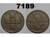 Португалия 20 центавос 1943 XF+ рядка монета