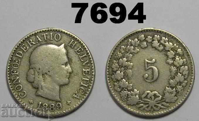 Switzerland 5 Rape 1889 Rare coin