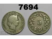 Elveția 5 Violență 1889 Moneda rară