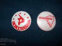Two big plastic badges from the last Soviet period