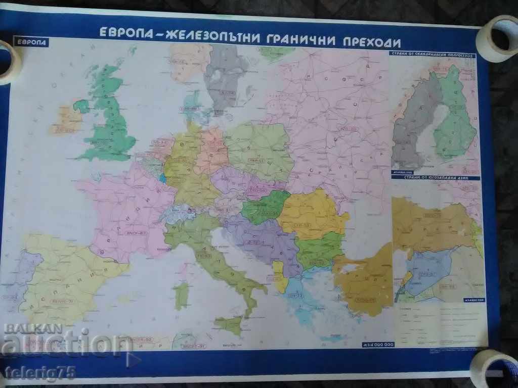 Παλιός χάρτης "Μεταβάσεις συνόρων μεταξύ Ευρώπης και σιδηροδρόμων"-1985